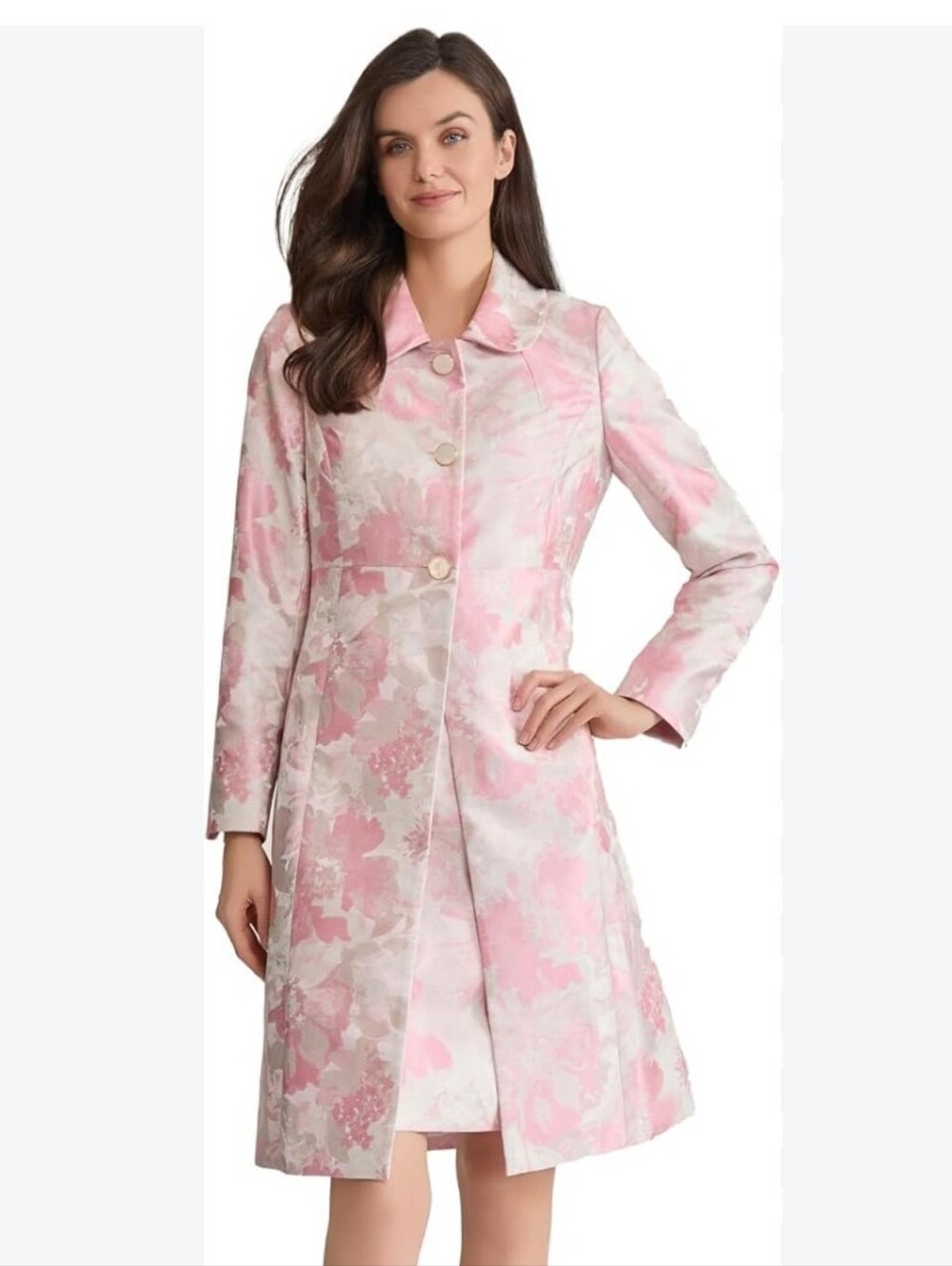 NWT Kasper Size 4 Pink And White Floral Jacquard Brocade Coat